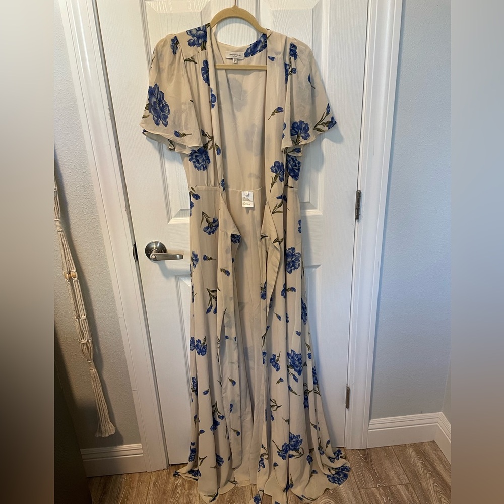 Lafayette 148 New York Cream and Blue Floral Maxi Dress